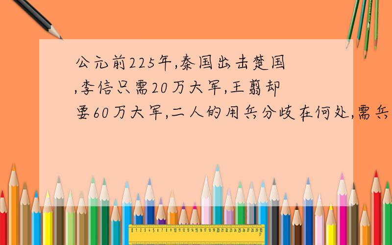 公元前225年,秦国出击楚国,李信只需20万大军,王翦却要60万大军,二人的用兵分歧在何处,需兵竟相差40万