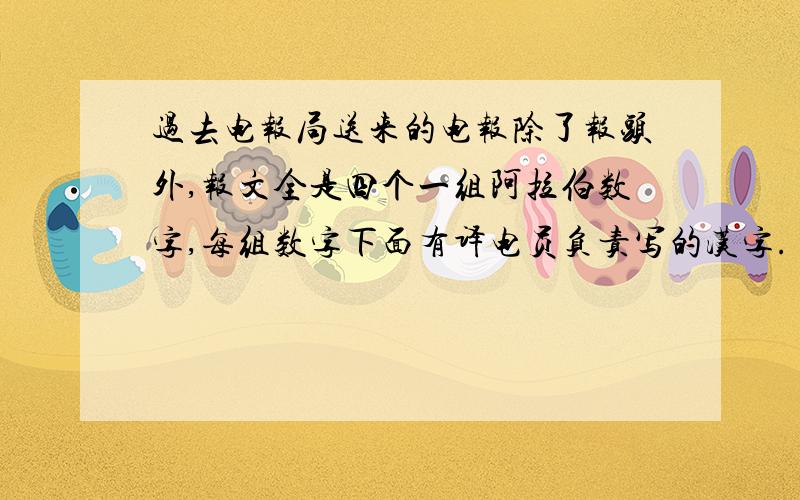 过去电报局送来的电报除了报头外,报文全是四个一组阿拉伯数字,每组数字下面有译电员负责写的汉字.