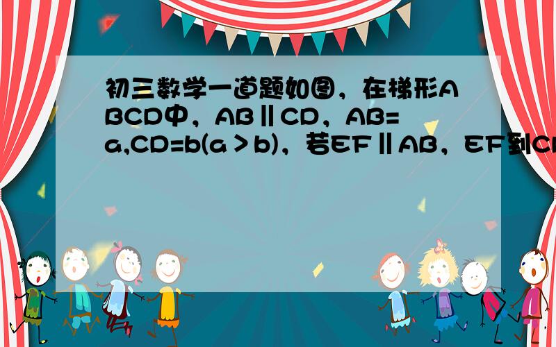 初三数学一道题如图，在梯形ABCD中，AB‖CD，AB=a,CD=b(a＞b)，若EF‖AB，EF到CD与AB的距离之比