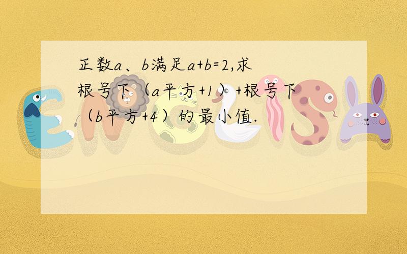 正数a、b满足a+b=2,求根号下（a平方+1）+根号下（b平方+4）的最小值.