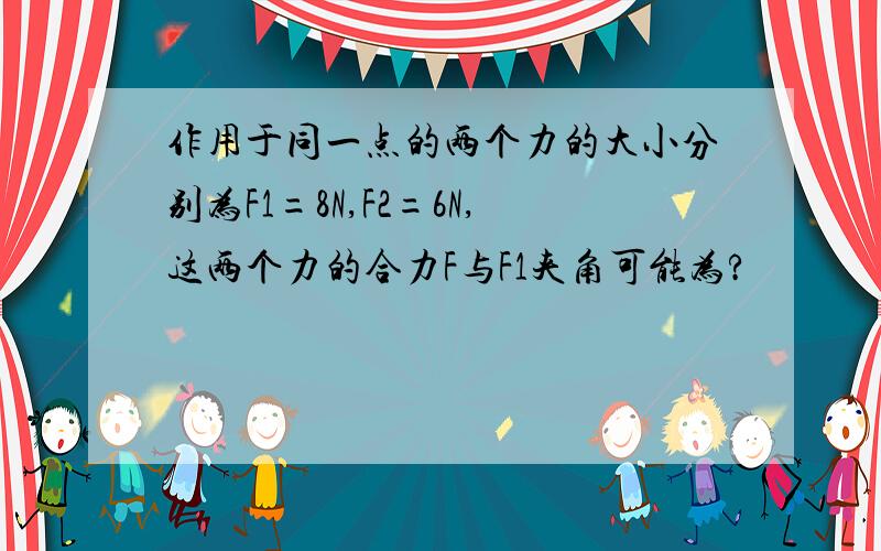 作用于同一点的两个力的大小分别为F1=8N,F2=6N,这两个力的合力F与F1夹角可能为?