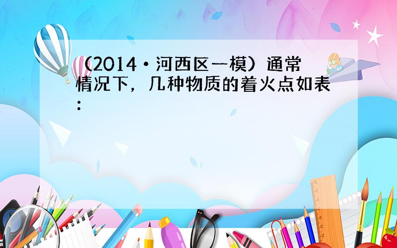 （2014•河西区一模）通常情况下，几种物质的着火点如表：