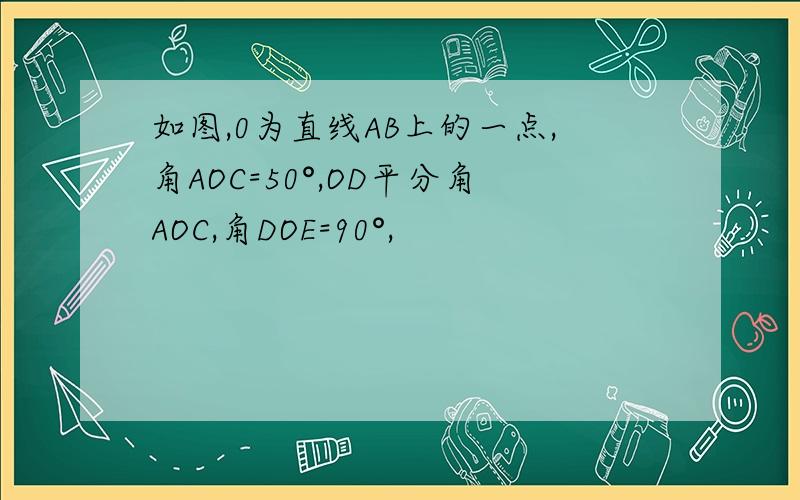 如图,0为直线AB上的一点,角AOC=50°,OD平分角AOC,角DOE=90°,