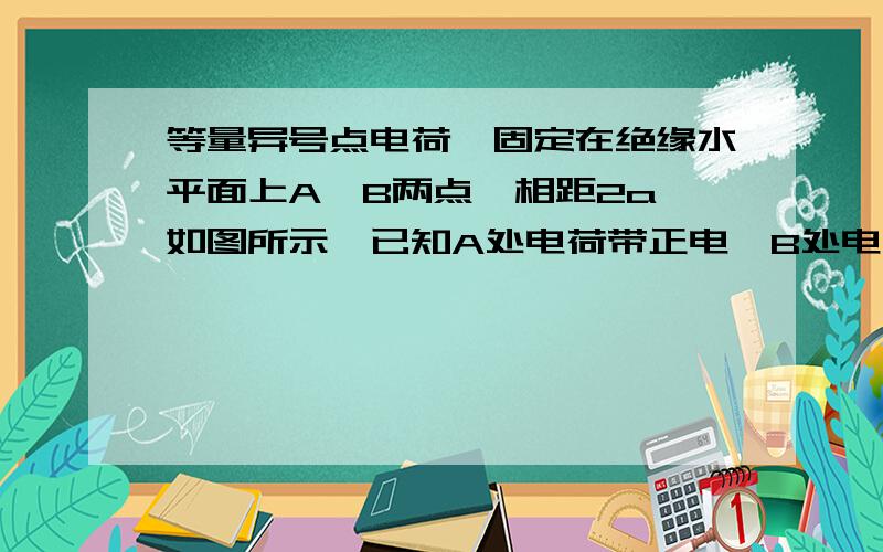 等量异号点电荷,固定在绝缘水平面上A、B两点,相距2a,如图所示,已知A处电荷带正电,B处电荷带负电