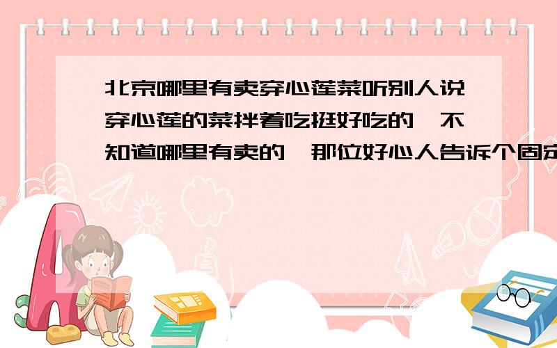 北京哪里有卖穿心莲菜听别人说穿心莲的菜拌着吃挺好吃的,不知道哪里有卖的,那位好心人告诉个固定的地点有卖的没?