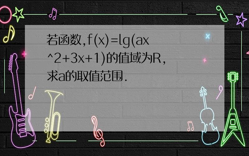 若函数,f(x)=lg(ax^2+3x+1)的值域为R,求a的取值范围.