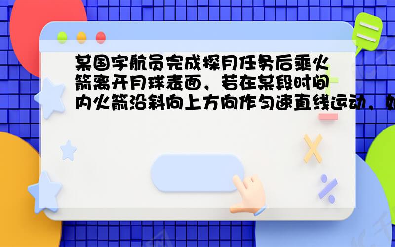 某国宇航员完成探月任务后乘火箭离开月球表面，若在某段时间内火箭沿斜向上方向作匀速直线运动，如图．则在这段时间内，在月球表