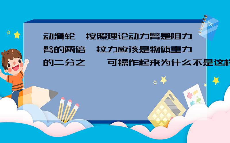 动滑轮,按照理论动力臂是阻力臂的两倍,拉力应该是物体重力的二分之一,可操作起来为什么不是这样