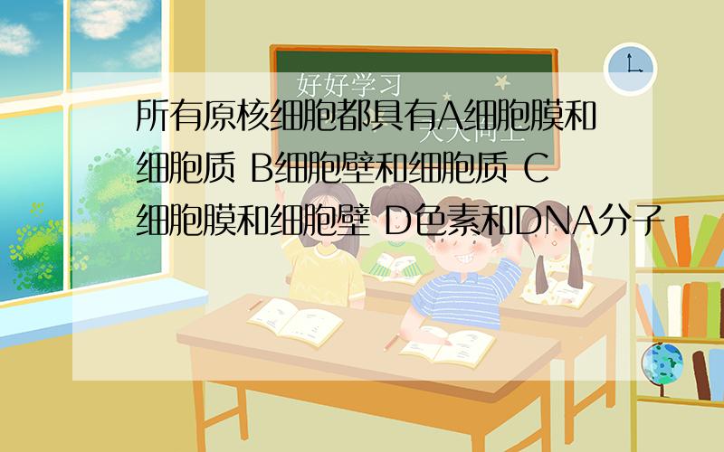 所有原核细胞都具有A细胞膜和细胞质 B细胞壁和细胞质 C细胞膜和细胞壁 D色素和DNA分子