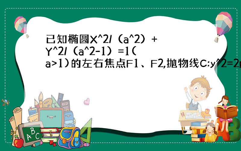 已知椭圆X^2/（a^2）+Y^2/（a^2-1）=1(a>1)的左右焦点F1、F2,抛物线C:y^2=2px,以F2为