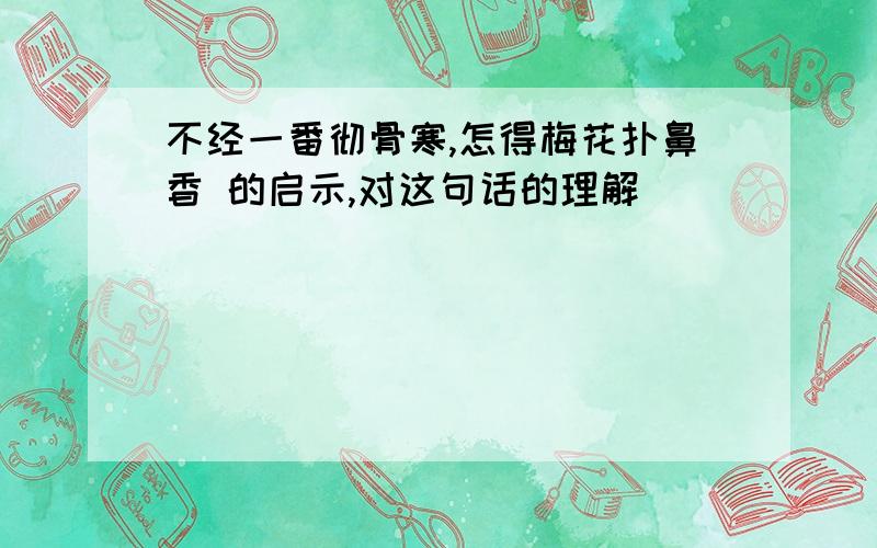 不经一番彻骨寒,怎得梅花扑鼻香 的启示,对这句话的理解