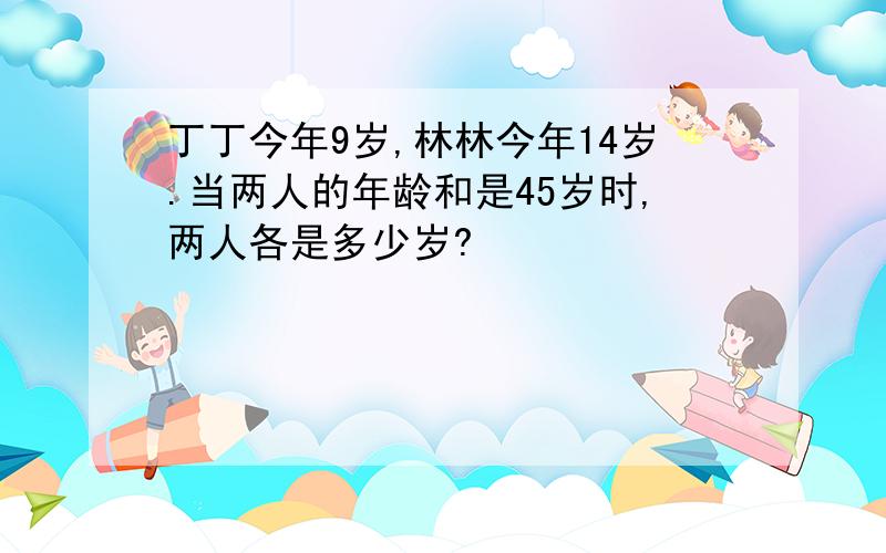 丁丁今年9岁,林林今年14岁.当两人的年龄和是45岁时,两人各是多少岁?