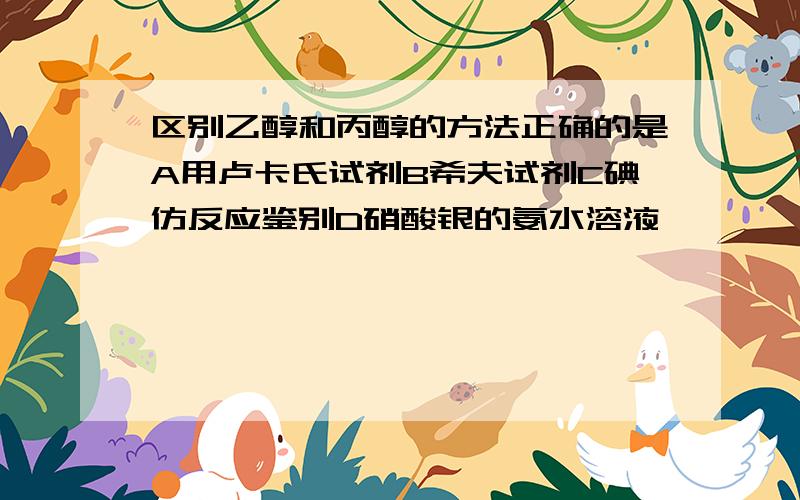 区别乙醇和丙醇的方法正确的是A用卢卡氏试剂B希夫试剂C碘仿反应鉴别D硝酸银的氨水溶液