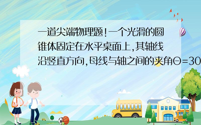 一道尖端物理题!一个光滑的圆锥体固定在水平桌面上,其轴线沿竖直方向,母线与轴之间的夹角Θ=30°,一条长度为L的绳（质量