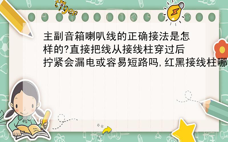 主副音箱喇叭线的正确接法是怎样的?直接把线从接线柱穿过后拧紧会漏电或容易短路吗,红黑接线柱哪个是正