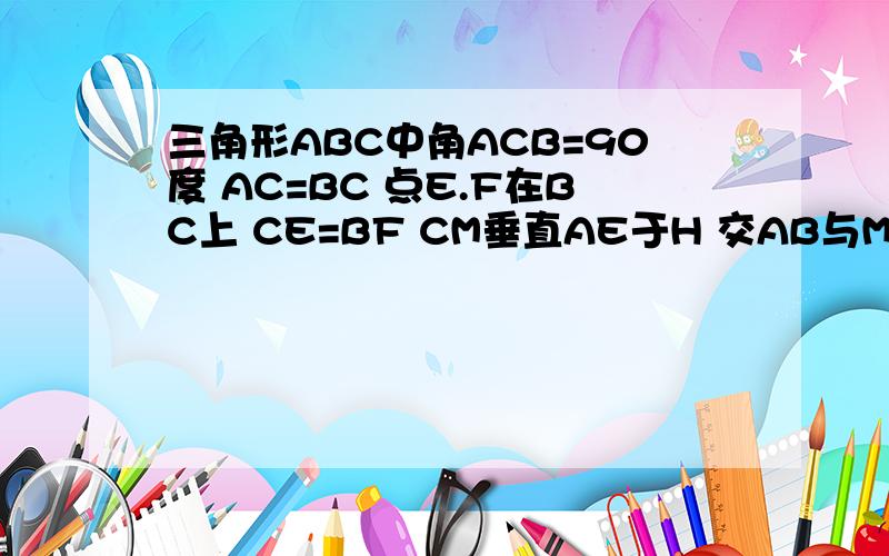 三角形ABC中角ACB=90度 AC=BC 点E.F在BC上 CE=BF CM垂直AE于H 交AB与M 延长AE MF相