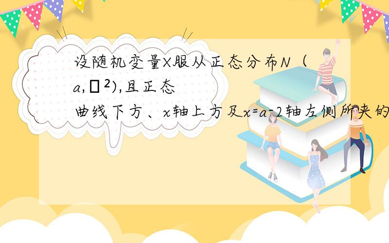 设随机变量X服从正态分布N（a,σ²),且正态曲线下方、x轴上方及x=a-2轴左侧所夹的面积=0.4