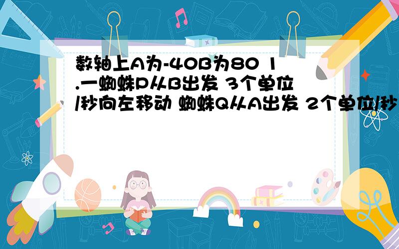 数轴上A为-40B为80 1.一蜘蛛P从B出发 3个单位/秒向左移动 蜘蛛Q从A出发 2个单位/秒 设两个蜘蛛在C相遇