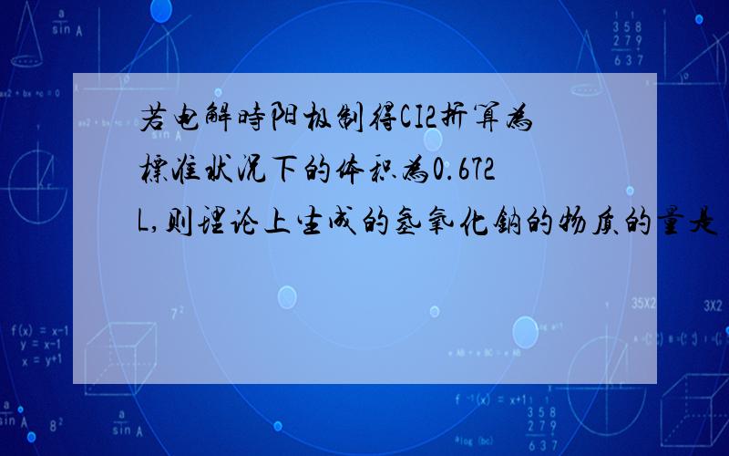 若电解时阳极制得CI2折算为标准状况下的体积为0.672L,则理论上生成的氢氧化钠的物质的量是多少?从电解食