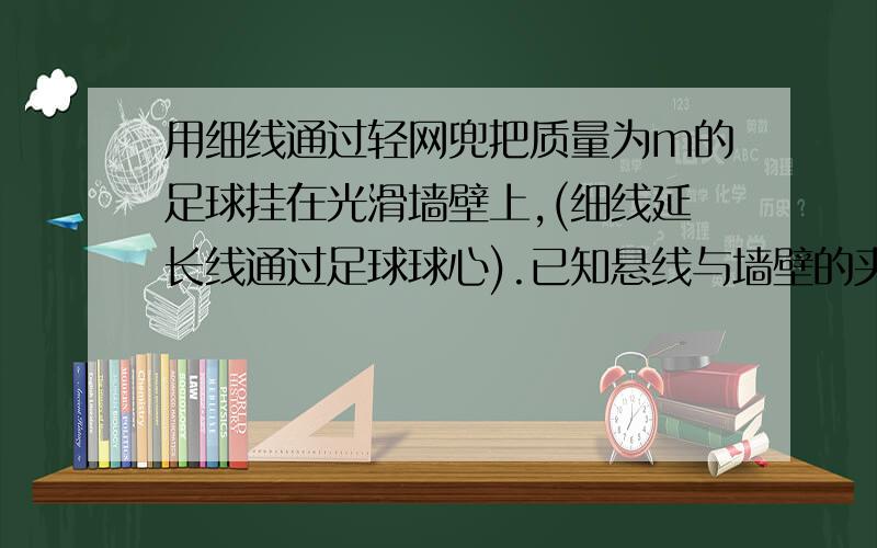 用细线通过轻网兜把质量为m的足球挂在光滑墙壁上,(细线延长线通过足球球心).已知悬线与墙壁的夹角为i,