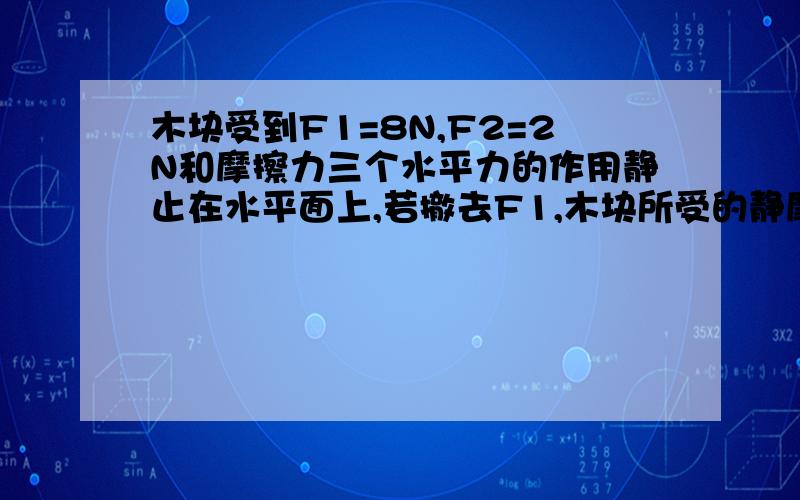 木块受到F1=8N,F2=2N和摩擦力三个水平力的作用静止在水平面上,若撤去F1,木块所受的静摩擦力为（ ）