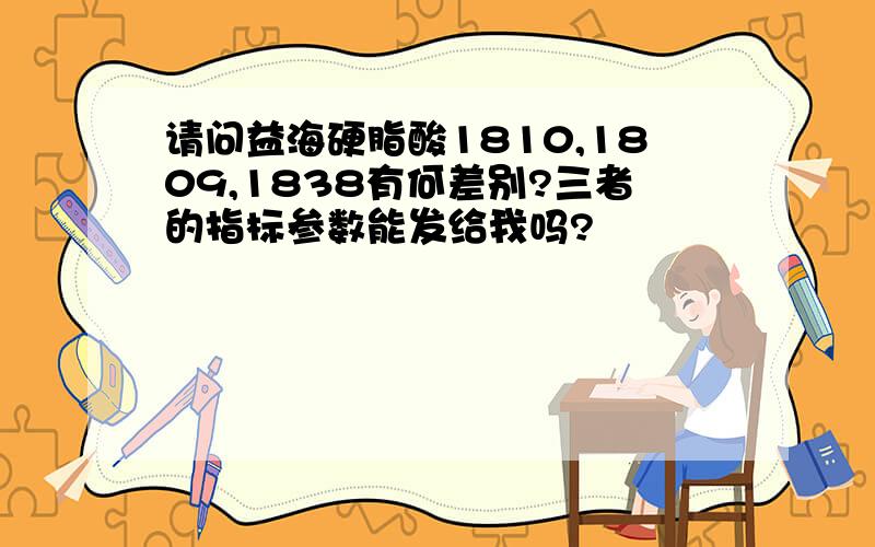 请问益海硬脂酸1810,1809,1838有何差别?三者的指标参数能发给我吗?