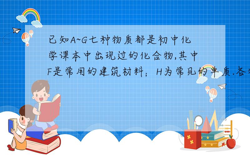 已知A~G七种物质都是初中化学课本中出现过的化合物,其中F是常用的建筑材料；H为常见的单质.各物质之间存在如下转化关系（