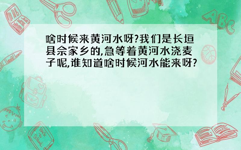 啥时候来黄河水呀?我们是长垣县佘家乡的,急等着黄河水浇麦子呢,谁知道啥时候河水能来呀?