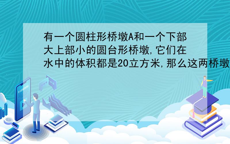 有一个圆柱形桥墩A和一个下部大上部小的圆台形桥墩,它们在水中的体积都是20立方米,那么这两桥墩受到的浮力是多大?