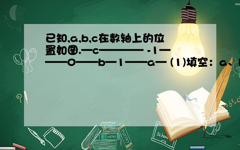 已知,a,b,c在数轴上的位置如图.—c———— -1———0——b—1——a— (1)填空：a、b之间的距离为?