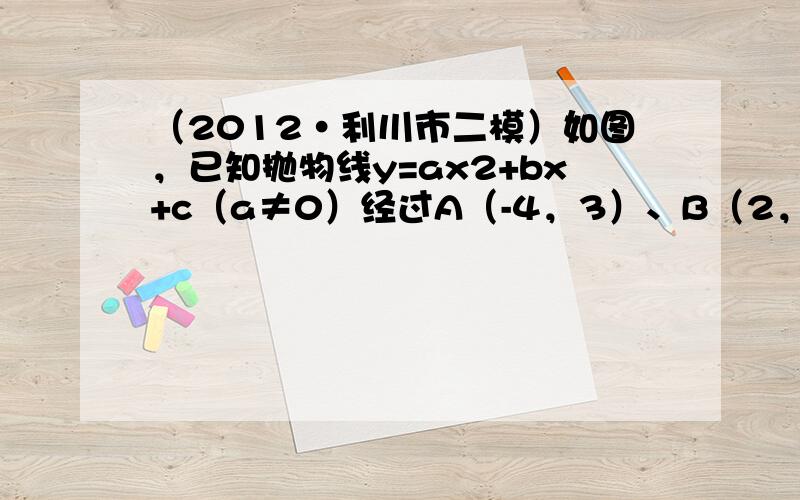 （2012•利川市二模）如图，已知抛物线y=ax2+bx+c（a≠0）经过A（-4，3）、B（2，0）两点，对称轴为y轴