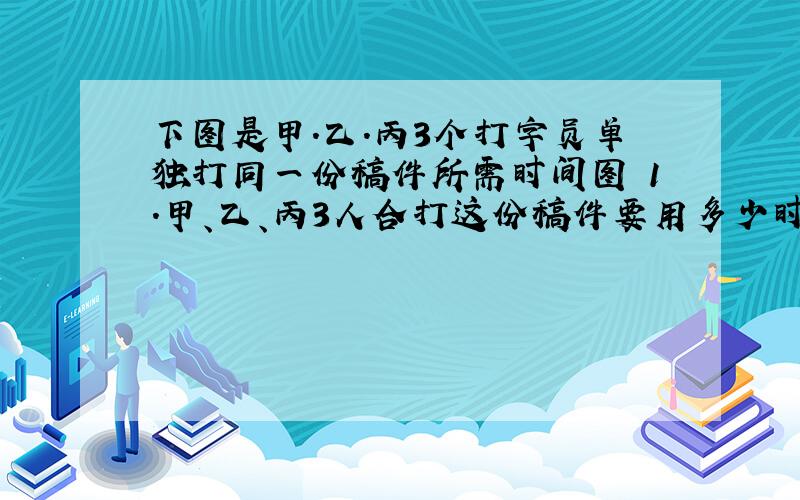 下图是甲.乙.丙3个打字员单独打同一份稿件所需时间图 1.甲、乙、丙3人合打这份稿件要用多少时?