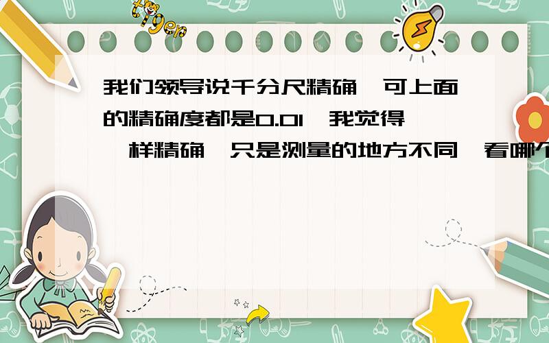 我们领导说千分尺精确,可上面的精确度都是0.01,我觉得一样精确,只是测量的地方不同,看哪个方便而已