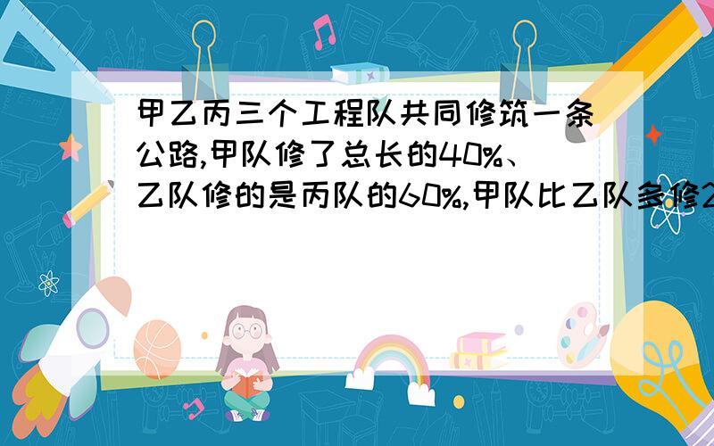 甲乙丙三个工程队共同修筑一条公路,甲队修了总长的40%、乙队修的是丙队的60%,甲队比乙队多修28千米,这条公路有多长?