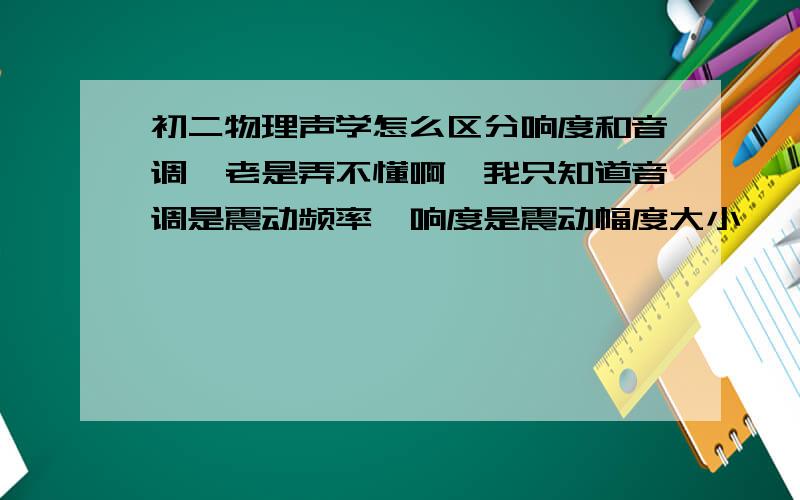 初二物理声学怎么区分响度和音调,老是弄不懂啊,我只知道音调是震动频率,响度是震动幅度大小