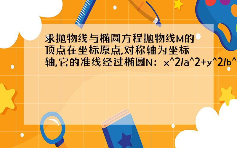 求抛物线与椭圆方程抛物线M的顶点在坐标原点,对称轴为坐标轴,它的准线经过椭圆N：x^2/a^2+y^2/b^2=1（a>