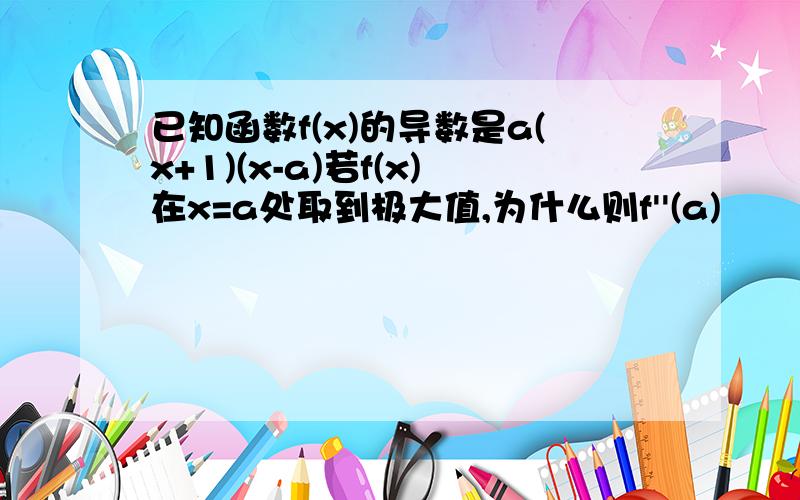 已知函数f(x)的导数是a(x+1)(x-a)若f(x)在x=a处取到极大值,为什么则f''(a)