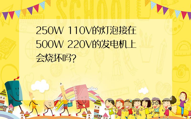 250W 110V的灯泡接在500W 220V的发电机上会烧坏吗?