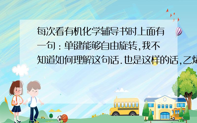 每次看有机化学辅导书时上面有一句：单键能够自由旋转,我不知道如何理解这句话.也是这样的话,乙烯的四