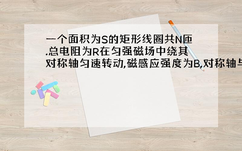 一个面积为S的矩形线圈共N匝.总电阻为R在匀强磁场中绕其对称轴匀速转动,磁感应强度为B,对称轴与磁场垂直感应电流的峰值问