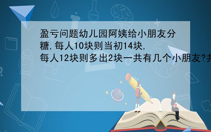 盈亏问题幼儿园阿姨给小朋友分糖,每人10块则当初14块,每人12块则多出2块一共有几个小朋友?共有多少块糖?