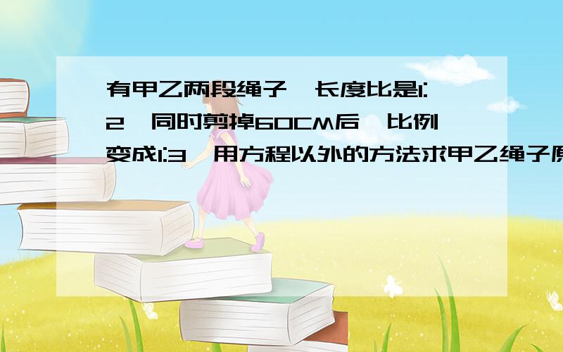 有甲乙两段绳子,长度比是1:2,同时剪掉60CM后,比例变成1:3,用方程以外的方法求甲乙绳子原来的长度?