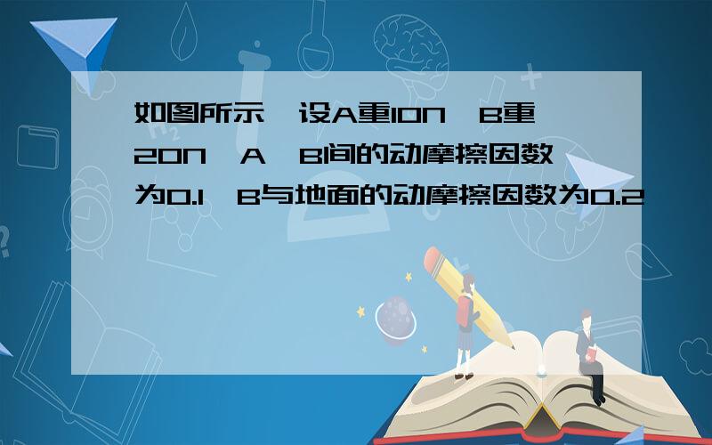 如图所示,设A重10N,B重20N,A、B间的动摩擦因数为0.1,B与地面的动摩擦因数为0.2