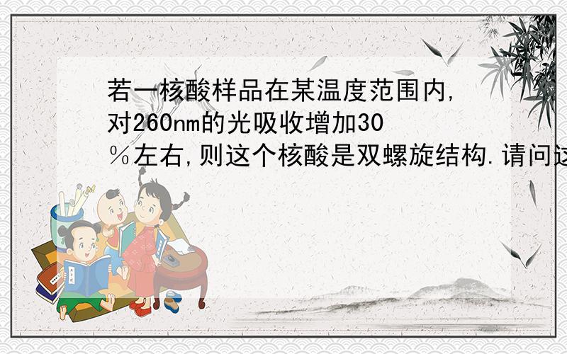 若一核酸样品在某温度范围内,对260nm的光吸收增加30％左右,则这个核酸是双螺旋结构.请问这个命题