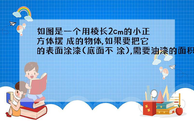 如图是一个用棱长2cm的小正方体摆 成的物体,如果要把它的表面涂漆(底面不 涂),需要油漆的面积是