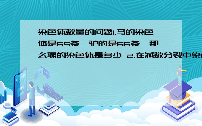 染色体数量的问题1.马的染色体是65条,驴的是66条,那么骡的染色体是多少 2.在减数分裂中染色体减少一半,则dna有变