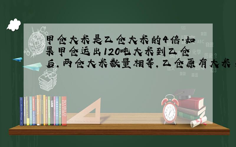 甲仓大米是乙仓大米的4倍.如果甲仓运出120吨大米到乙仓后,两仓大米数量相等,乙仓原有大米多少吨?