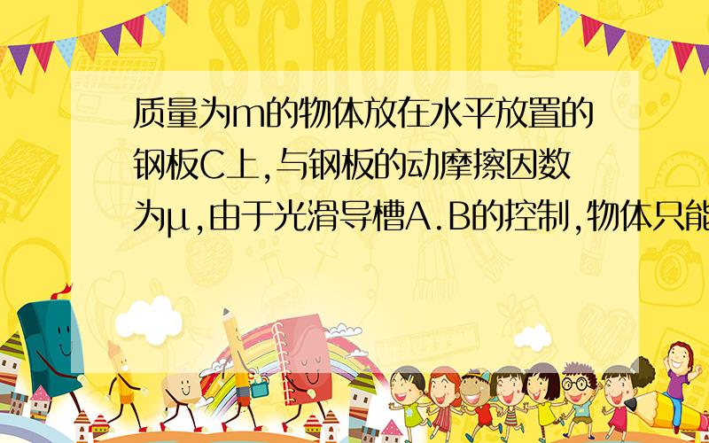 质量为m的物体放在水平放置的钢板C上,与钢板的动摩擦因数为μ,由于光滑导槽A.B的控制,物体只能沿水平导槽运动,现使钢板