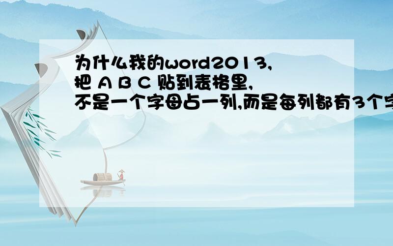 为什么我的word2013,把 A B C 贴到表格里,不是一个字母占一列,而是每列都有3个字母