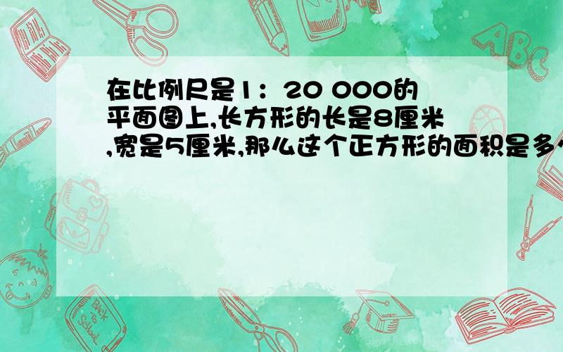 在比例尺是1：20 000的平面图上,长方形的长是8厘米,宽是5厘米,那么这个正方形的面积是多少?